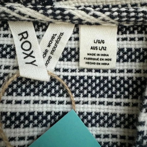 ROXY Cabo Trip Lace Up Long Sleeve Top Striped Woven Light Sweater Women’s Large - Picture 10 of 11